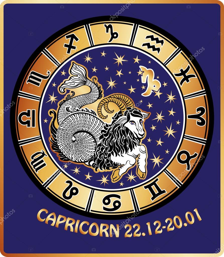 Capricorn zodiac sign.Horoscope circle.Retro Stock Photo by ©Tatiana ...