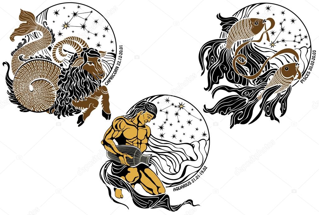 Capricorn,Aquarius,Pisces and the zodiac sign.Horoscope