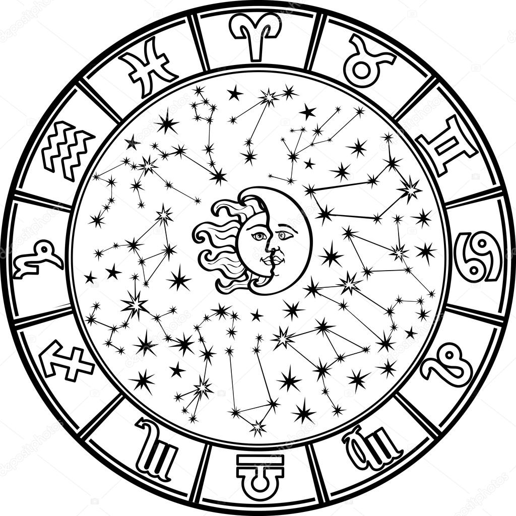Horoscope circle.Zodiac sign.Black and white Stock Photo by ©Tatiana