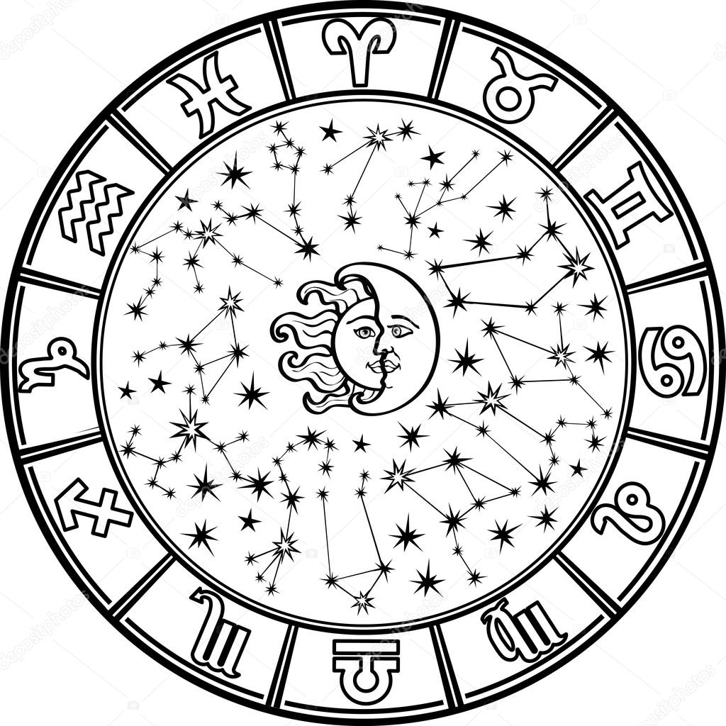 Horoscope circle.Zodiac sign.Black and white
