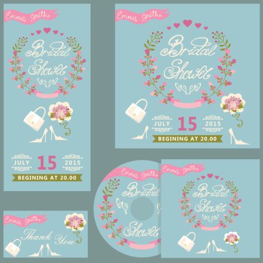 çiçekli gelin duş card.cute düğün davetiyesi