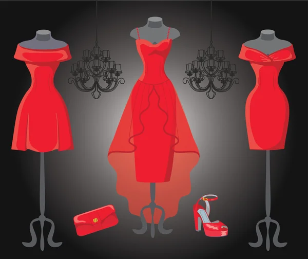 Red cocktail party dresses — Stock Photo, Image