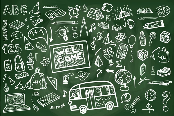 Back to School Supplies Sketchy chalkboard Doodles — Stock Photo, Image