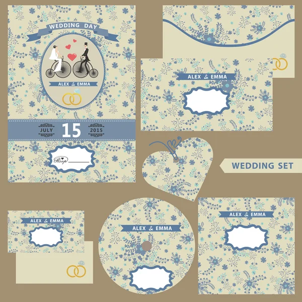 Wedding  template set with floral pattern — Stock Photo, Image