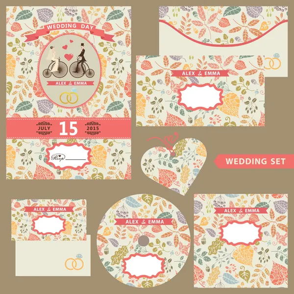 Wedding invitation set with autumn pattern — Stock Photo, Image
