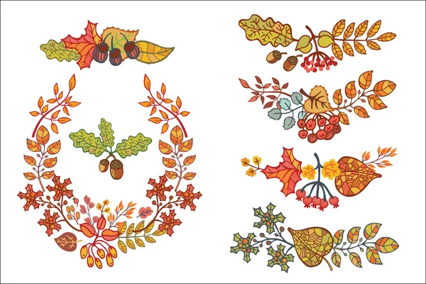 秋天的树叶镶有莓果、 枝、 橡子 — 图库照片