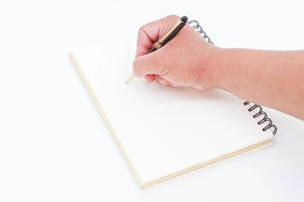 Hand drawing in blank notebook . — Stock Photo, Image