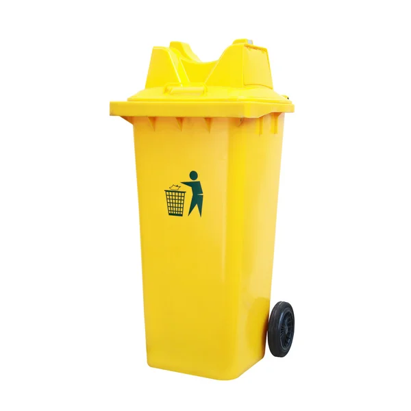 Poubelles jaunes isolé fond blanc. Chemin de coupe . — Photo