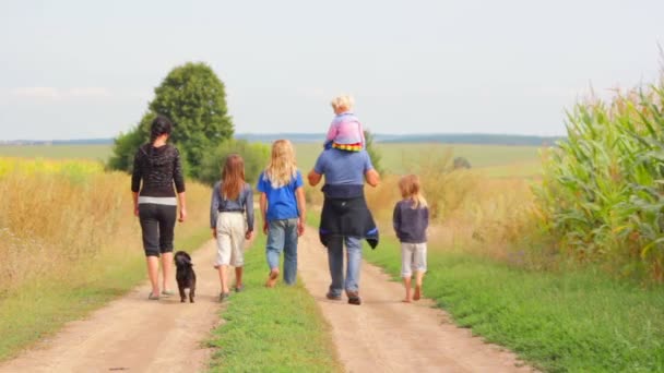 En stor familj på en promenad, gå en stor familj — Stockvideo