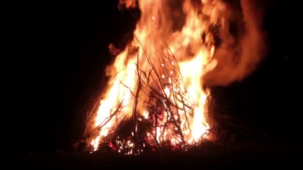 Vreugdevuur, vuur, vlam, grote brand — Stockvideo