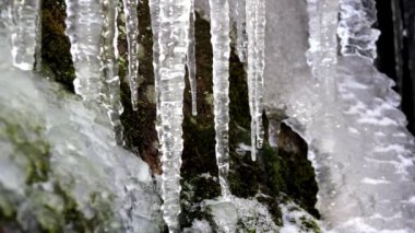 Icicle damlar, buz saçağı eriyor