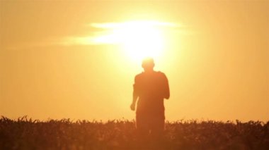 güneşin doğuşunu adam silüeti. özgürlük kavramı. uyum kavramı.