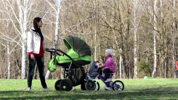 Young Mother Holding Her baby  in park or garden — Stock Video