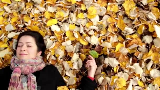 Retrato de una hermosa niña en el bosque de otoño — Vídeos de Stock