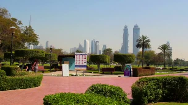 迪拜购物中心公园，2 月 2014.burj 阿勒哈利法萨法 uae.dubai.al — 图库视频影像