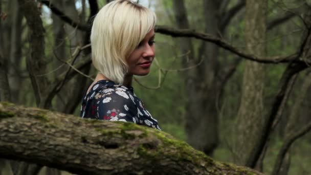 Beautiful girl in the woods,beautiful young girl with dandelion in the forest — Stock Video