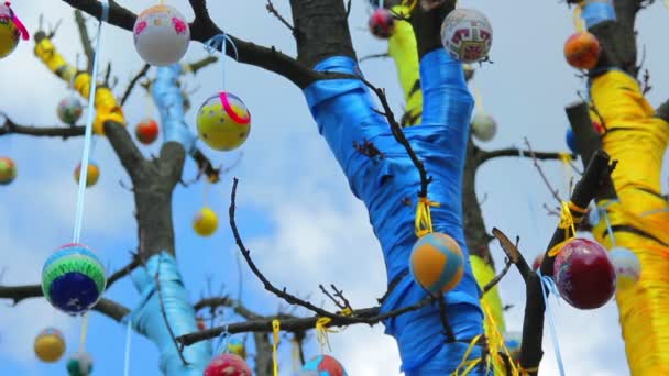 Huevos decorados con árboles, árbol de Pascua — Vídeo de stock