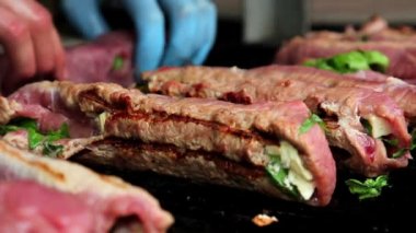 kızartılmış et üzerine grill.pork bir açık ateş üzerinde ızgara biftek,.