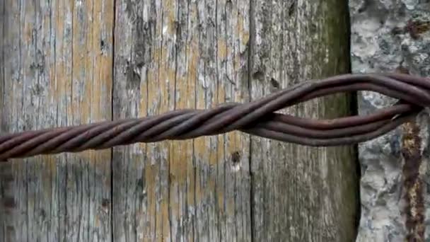 Old Wooden Electric Pole Wooden Pole Tied Iron Wire Texture — Stockvideo