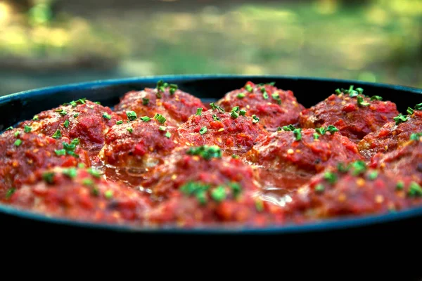 Appetizing Fresh Meatballs Tomato Sauce Meat Dish Meatballs Traditional Sauce — Stockfoto