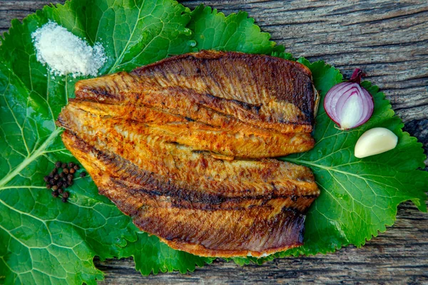 Sea Fish Cooked Barbecue Sea Fish Fillet Baked Grill Concept — Stockfoto