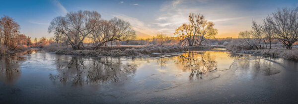 Frosty morning on the Irpen river.  Kiev region.  December 5, 2021