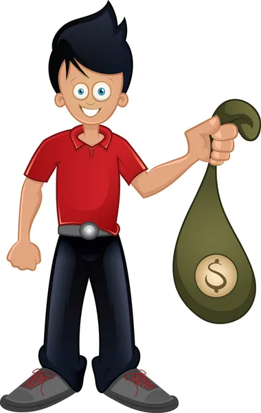 Guy holding bag with money — Stock Vector