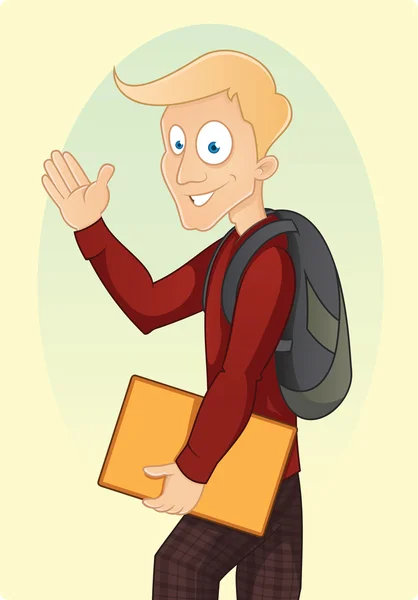 Cartoon school boy coming to school — Stock Vector