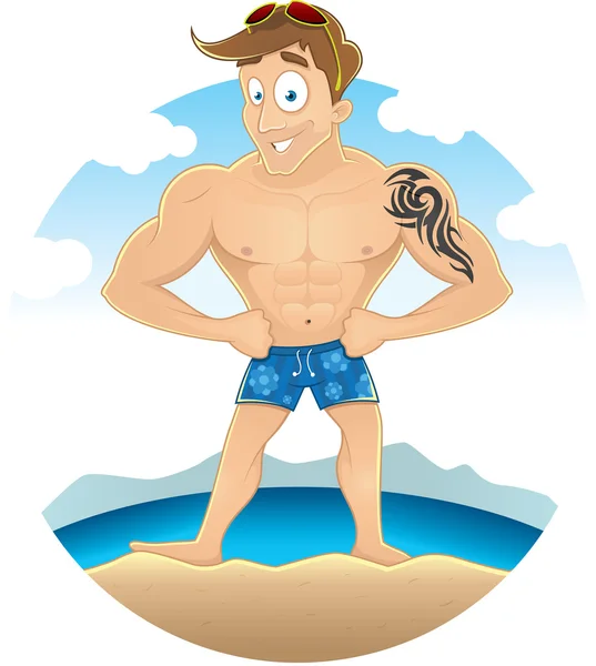 Cartoon sexy beach guy — Stock Vector