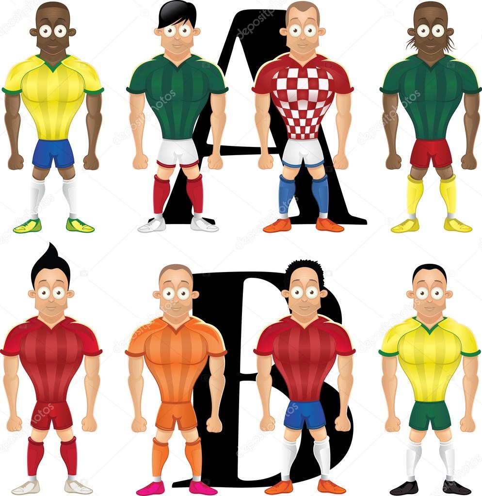 Vector cartoon illustration of soccer players, isolated