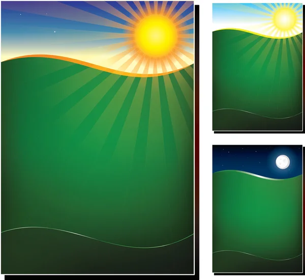 Vector illustration of green field in 3 variations — Stock Vector