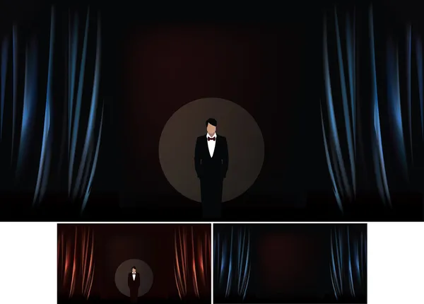 Ilustración vectorial del escenario teatral con ilustración realista de la cortina — Vector de stock