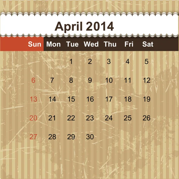 Havi 2014 ütemezése a naptár — Stock Vector