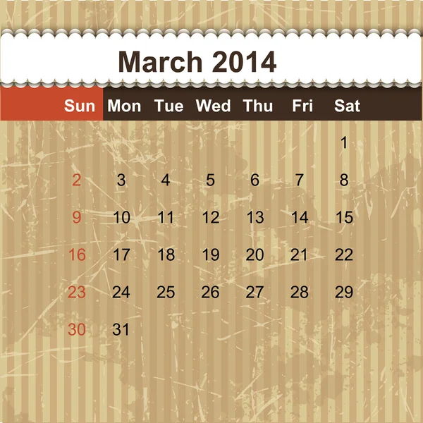 Calendario da programmare mensilmente 2014 — Vettoriale Stock