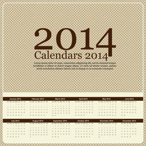 カレンダー 2014 年。ベクトル. — ストックベクタ