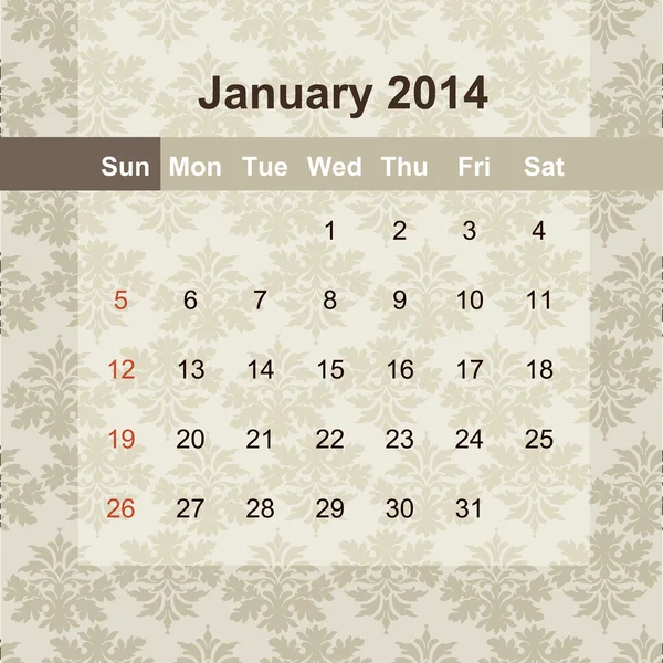 Calendario da programmare mensilmente 2014 — Vettoriale Stock