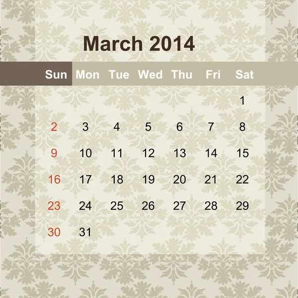 Calendário para agendar mensal 2014 — Vetor de Stock