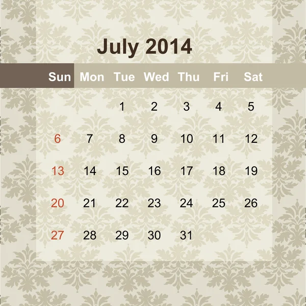 Calendario da programmare mensilmente 2014 — Vettoriale Stock