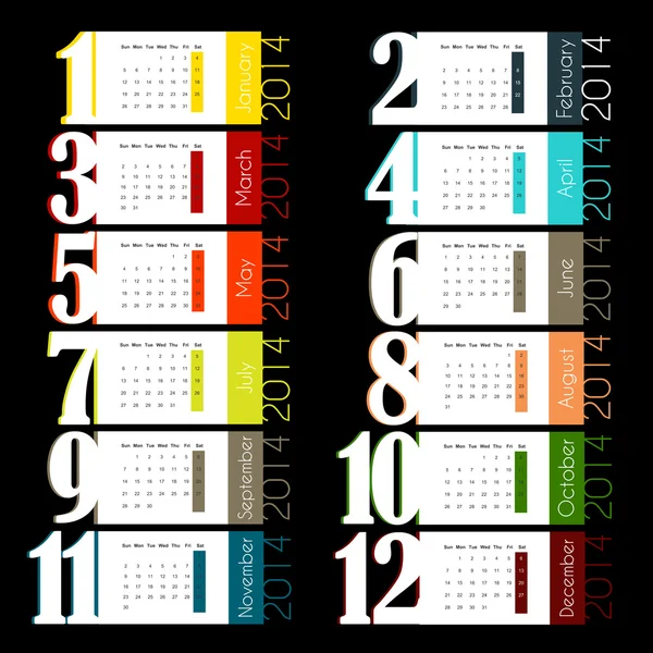 Calendrier 2014. Vecteur . — Image vectorielle