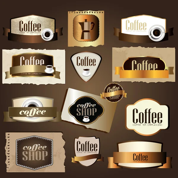 Vintage etiquetas coleção com design de café — Vetor de Stock