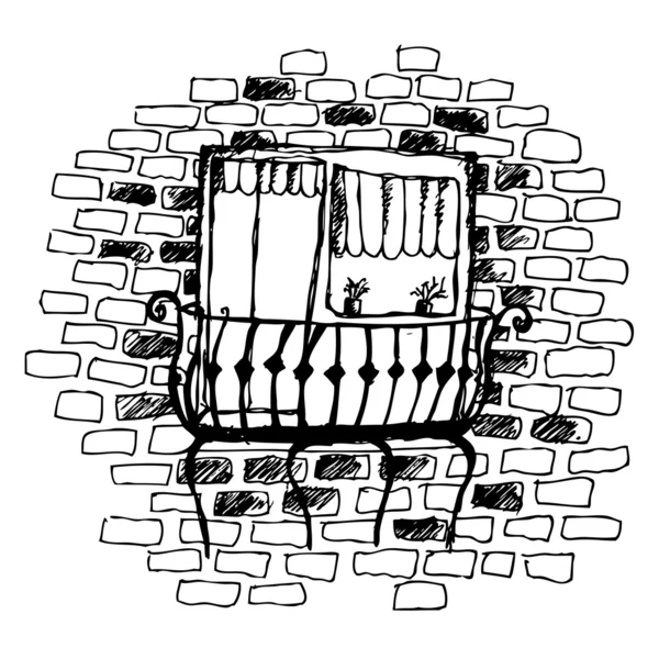 Vektor-Illustration der alten Backsteinmauer mit Balkon — Stockvektor