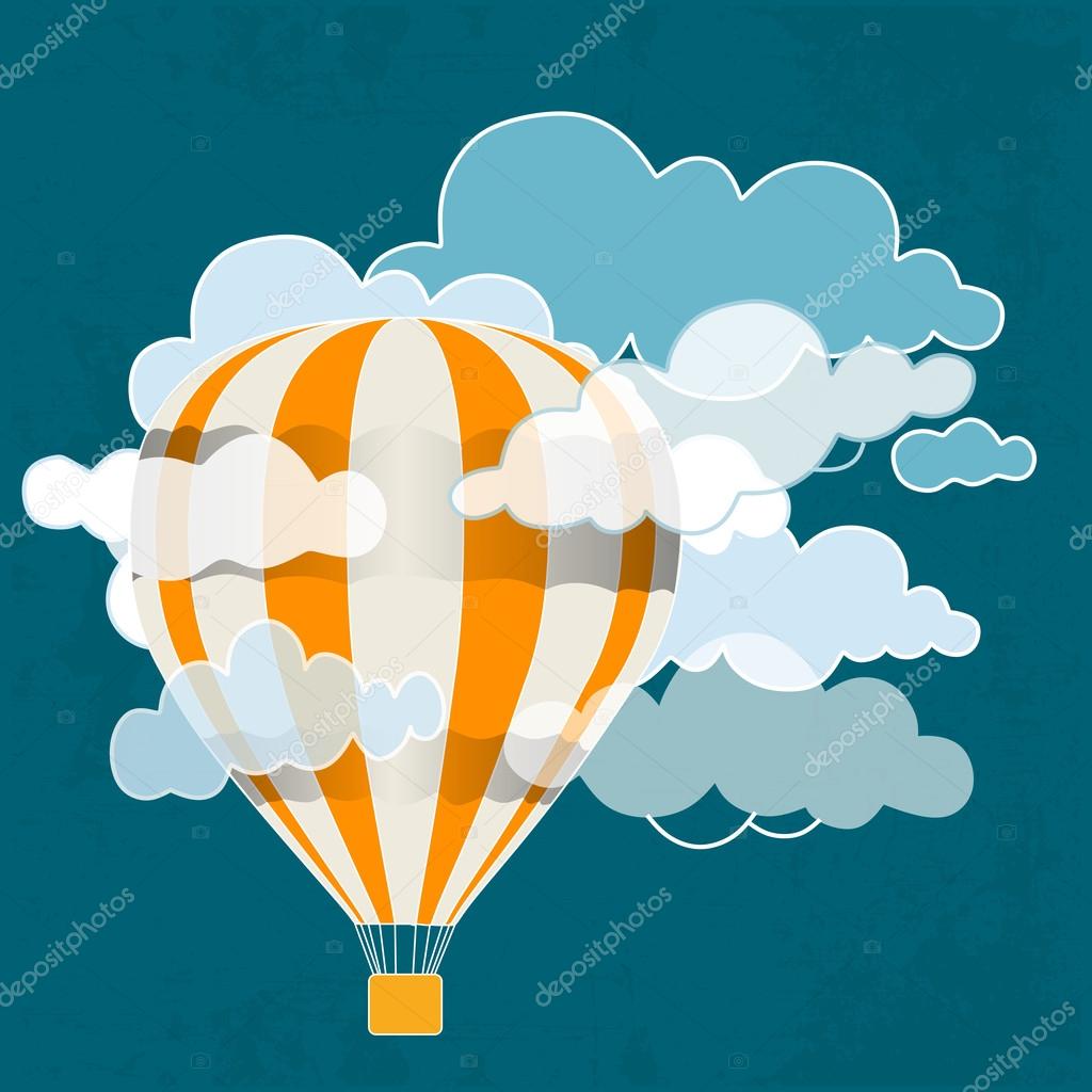 Retro hot air balloon sky background