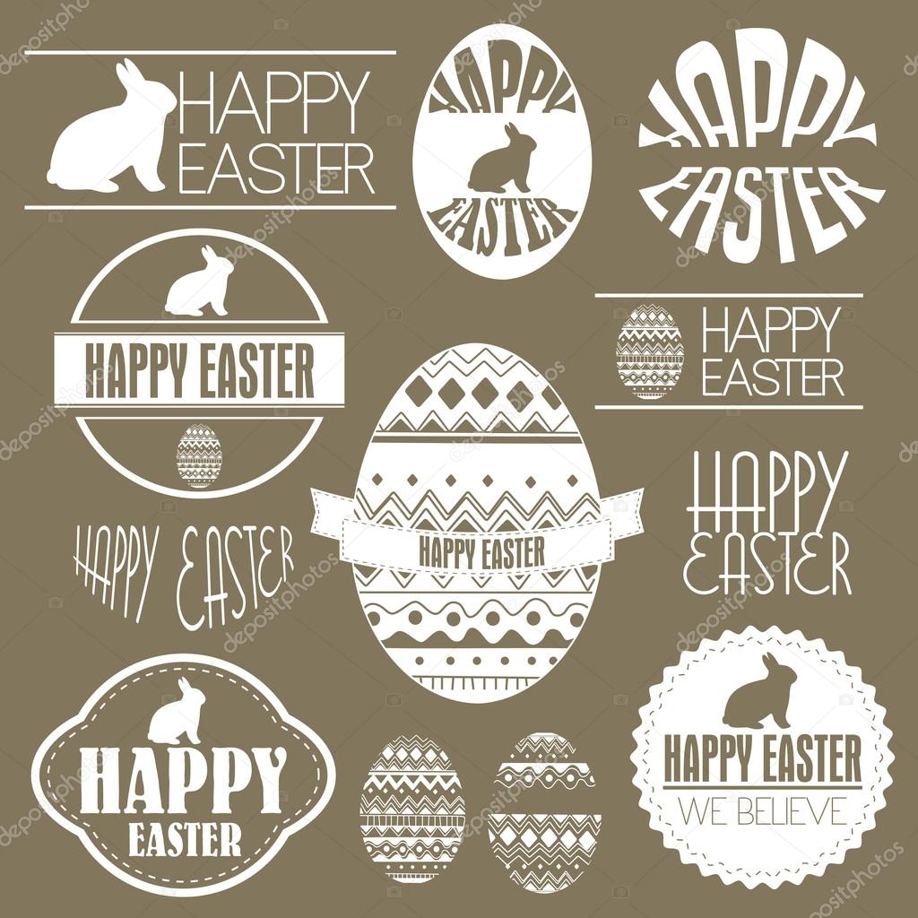 Happy easter vector set: design elements with easter eggs easter