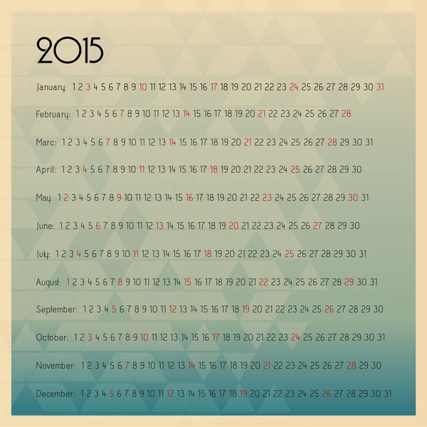 Calendrier de l'année européenne 2015 — Image vectorielle