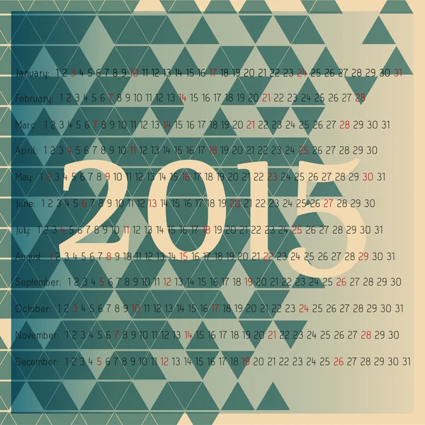 Calendario anual europeo 2015 — Vector de stock