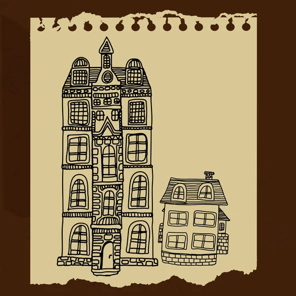 手描きのビンテージな家々 — ストックベクタ