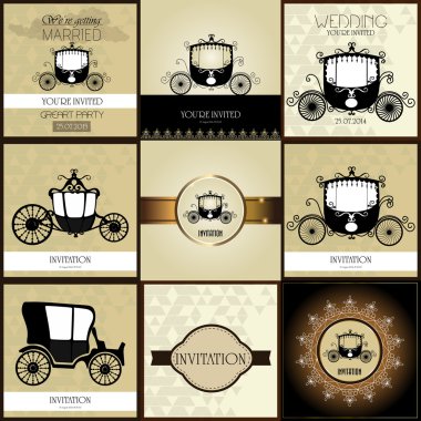 Set of  Vintage car Wedding Invitation vector