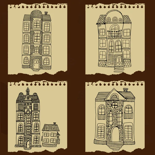 Set of old  hand drawn vintage homes — Stock Vector