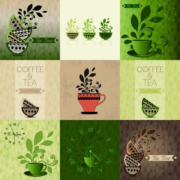 Jeu de carte horaire Thé et café — Image vectorielle