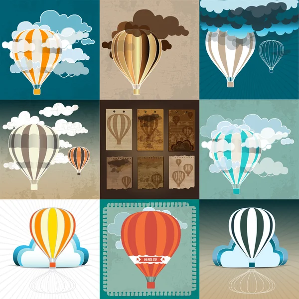 retro sıcak hava balonu gökyüzü arka plan kümesi
